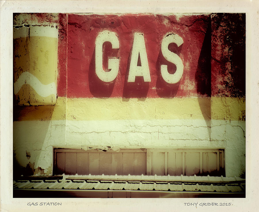 Vintage Photograph - Gas Station Sign Polaroid Transfer by Tony Grider