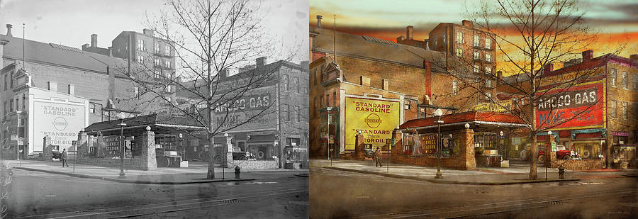 Gas Station - At the end of a day 1925 - Side by Side Photograph by Mike Savad
