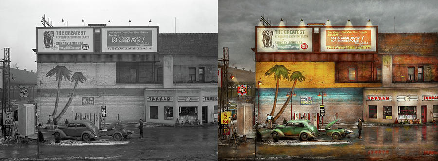 Gas Station - Dreaming of summer 1937 - Side by Side Photograph by Mike Savad