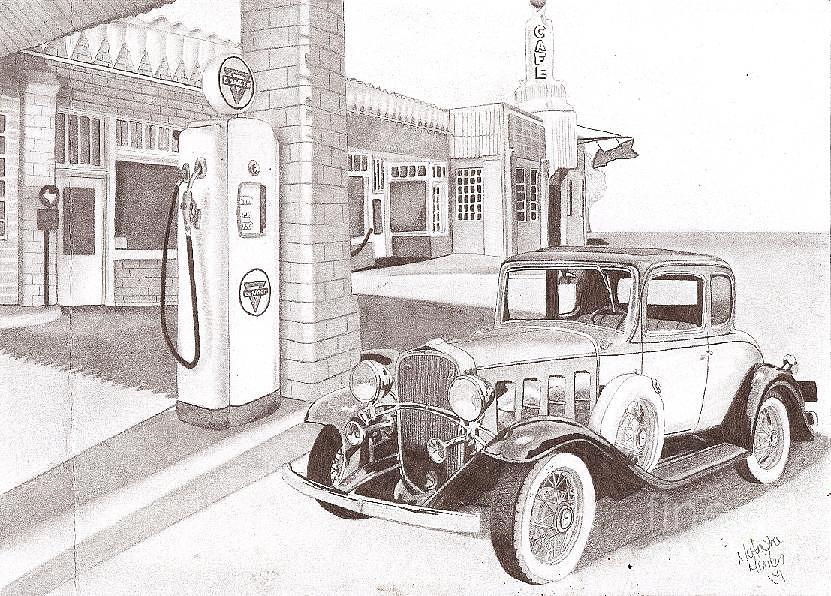 Gas Station Drawing by Natasha Minter