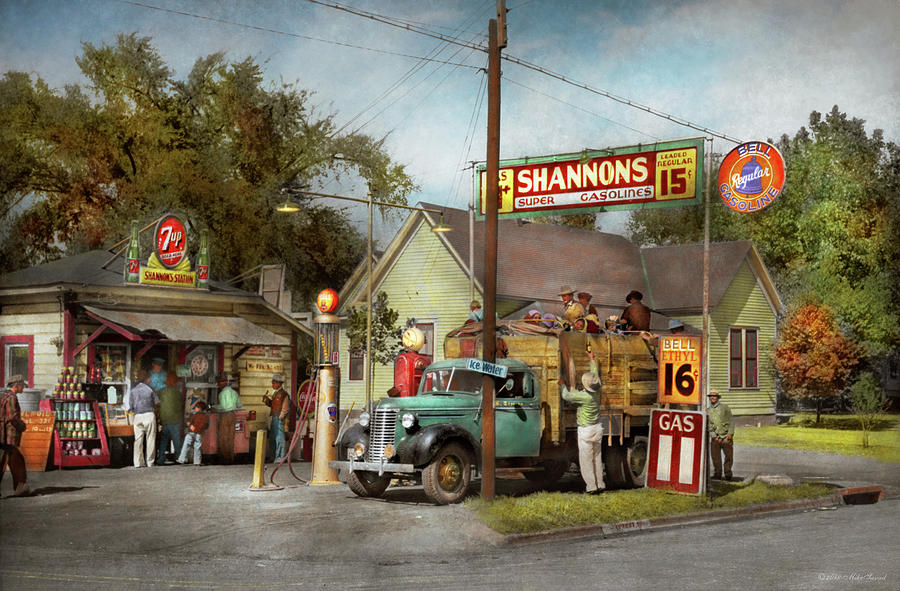Gas Station - Shannons super gasolines 1939 Photograph by Mike Savad
