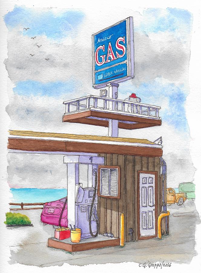 Gasoline Station in Gorda, Route 1, California Painting by Carlos G Groppa