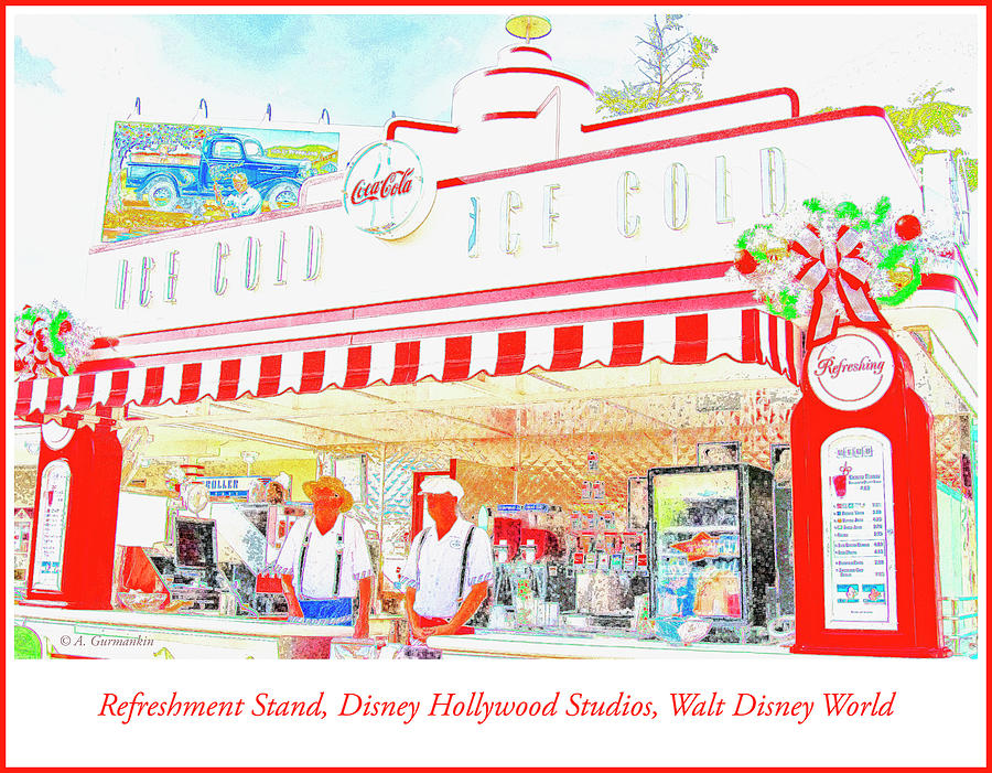Gasoline Station Style Refreshment Stand, Disney Studios, Florid Digital Art by A Macarthur Gurmankin