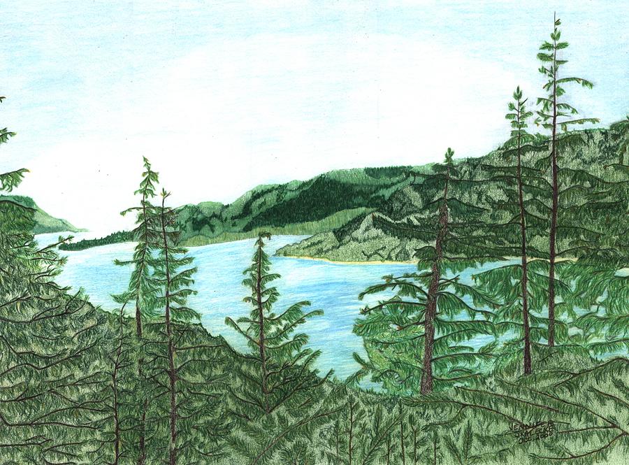 Landscape Drawing - Gastineau Gold Mine Juneau Alaska - www.jennifer-d-art.com by Jennifer Skalecke