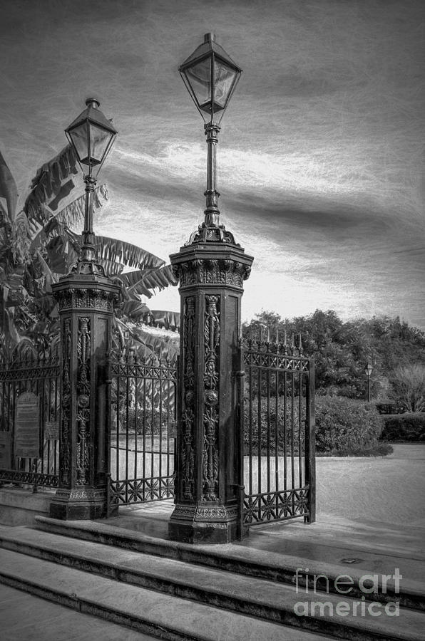Gates of Jackson Square Charcoal - NOLA Photograph by Kathleen K Parker
