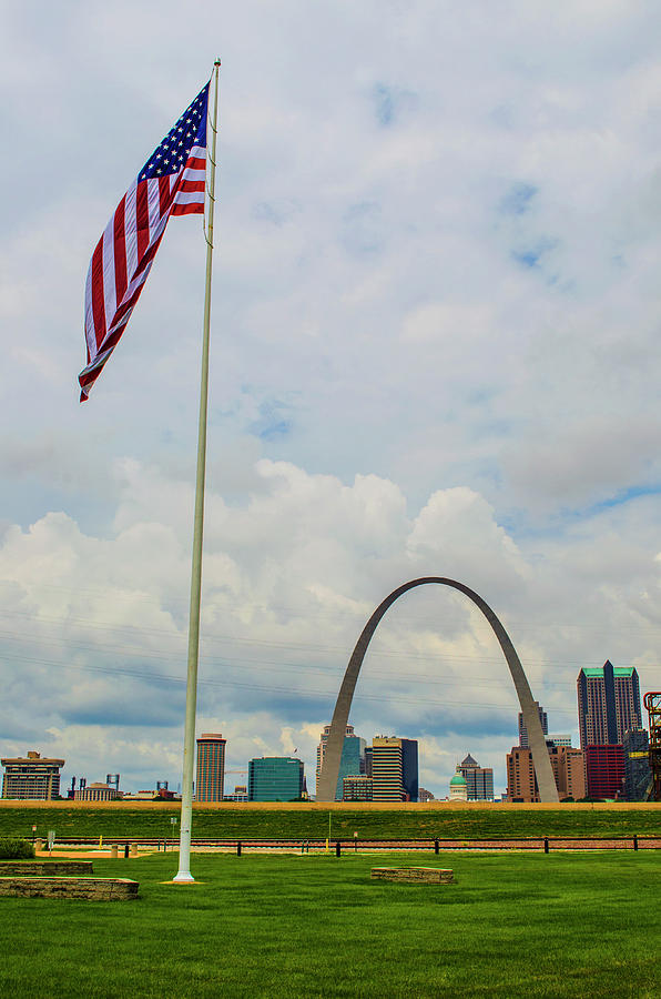 Gateway Arch and American Flag, St. Louis, Missouri Photograph by Deborah Smolinske