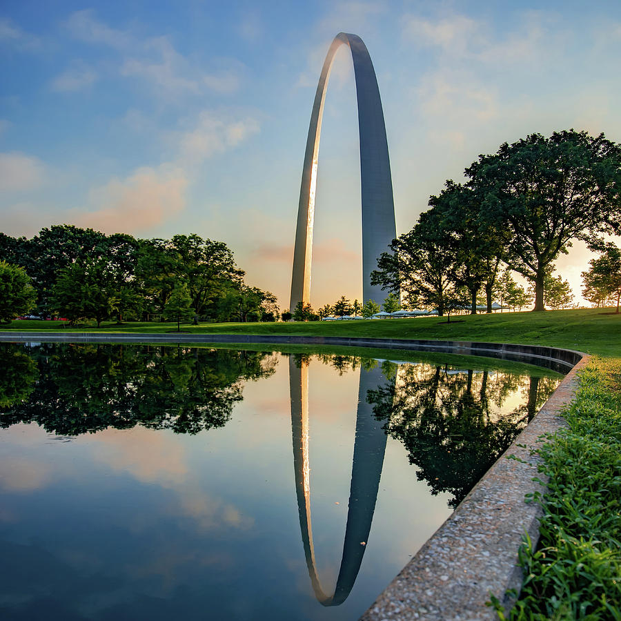 Architecture Photograph - Gateway Arch National Park Reflections - Square Format by Gregory Ballos