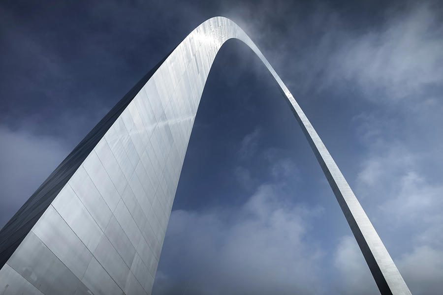Architecture Photograph - Gateway Arch National Park with Cloudy Skies - Saint Louis Blue Sky by Gregory Ballos