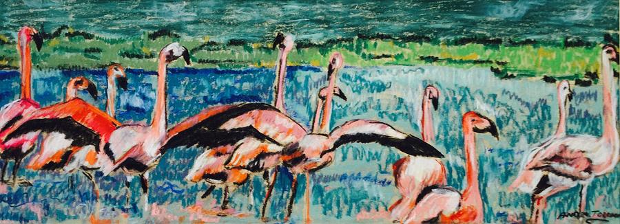 Nature Painting - Gathering of Flamingo by Andrea Torraca