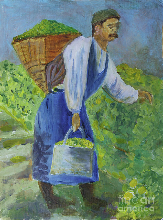 Wine Painting - Gathering the Grapes by Donna Walsh