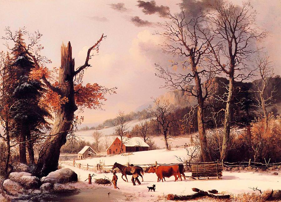Vintage Painting - Gathering Wood For Winter by Mountain Dreams