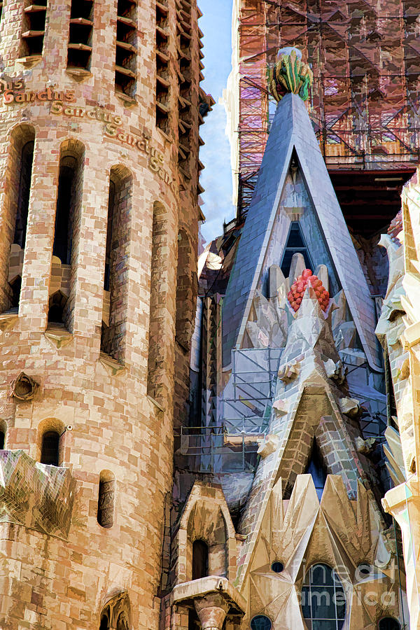 Gaudis La Sagrada Familia Up Close  Mixed Media by Chuck Kuhn