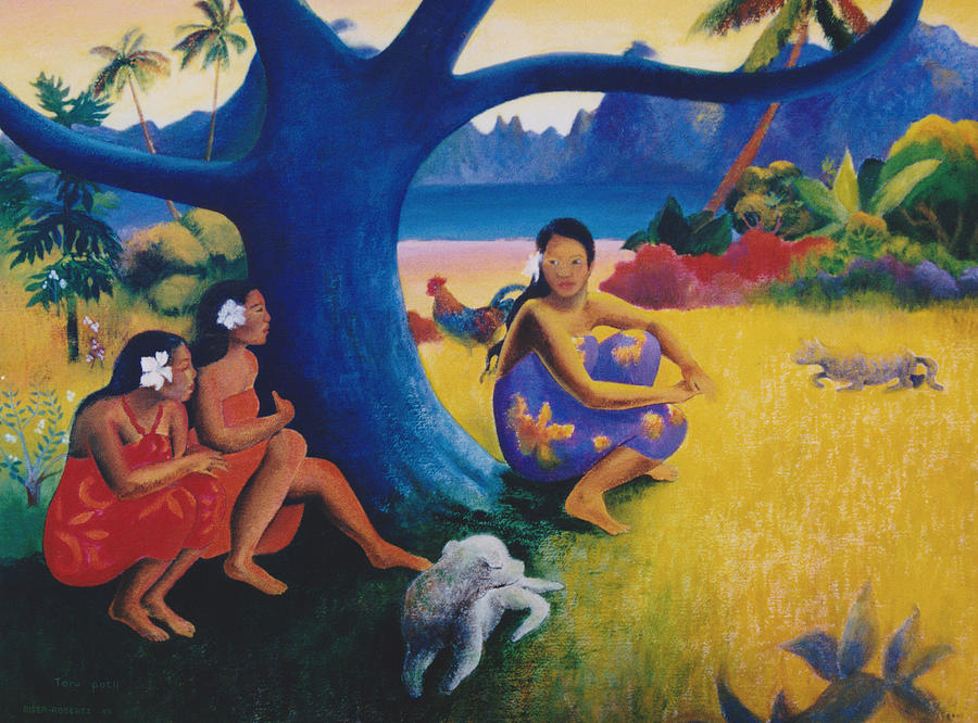 Tahiti Women Painting - Gauguins Cat--Toru Potii by Eve Riser Roberts