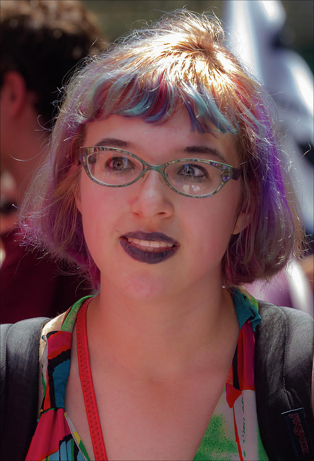 Gay Pride 2017 NYC Female Marcher Rainbow Wig Photograph by Robert Ullmann