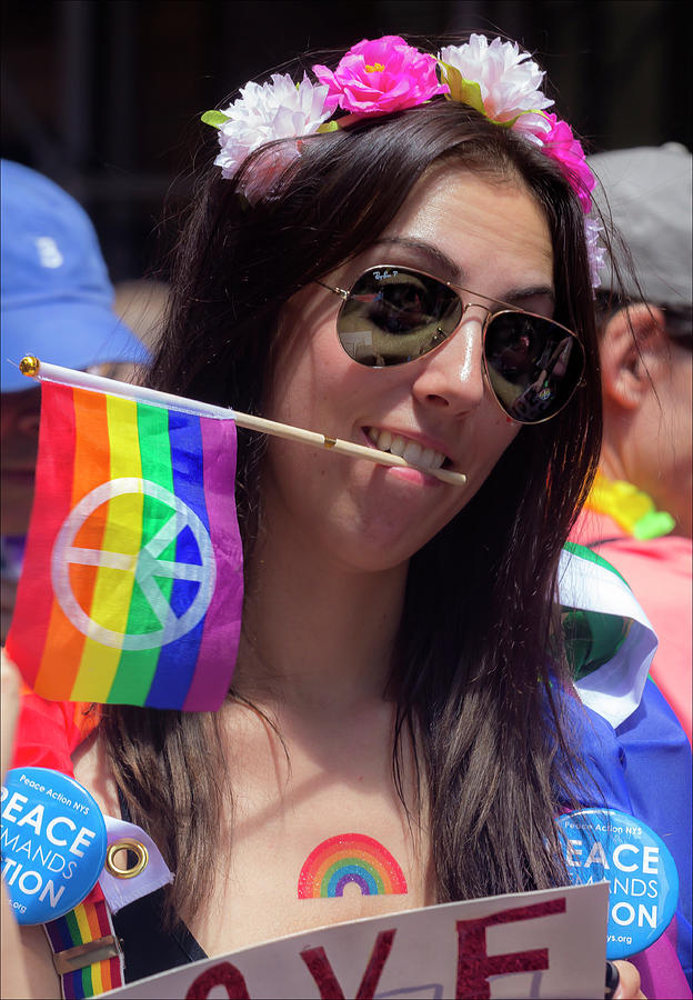 Gay Pride 2017 NYC Sunglasses and Peace Flag Photograph by Robert Ullmann