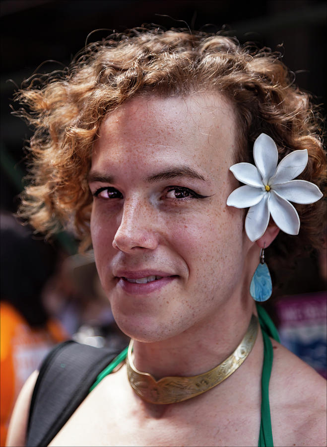 Gay Pride 2017 NYC Young Man with Flower in Hair Photograph by Robert Ullmann