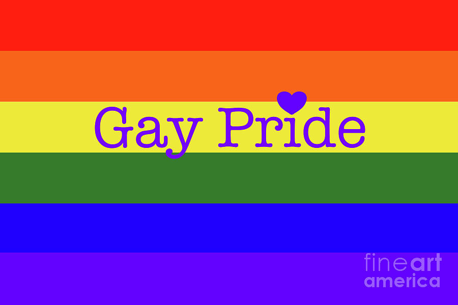 LGBT Gay Pride Flag with Text and Heart Digital Art by Barefoot Bodeez Art