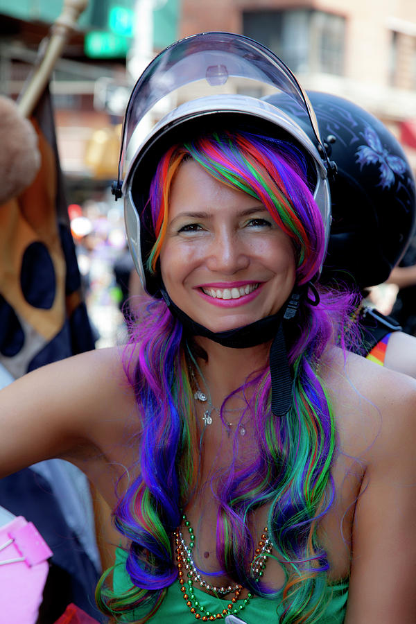 Gay Pride Parade Nyc 6 24 2018 Female Motorcyclist With Rainbow Photograph By Robert Ullmann