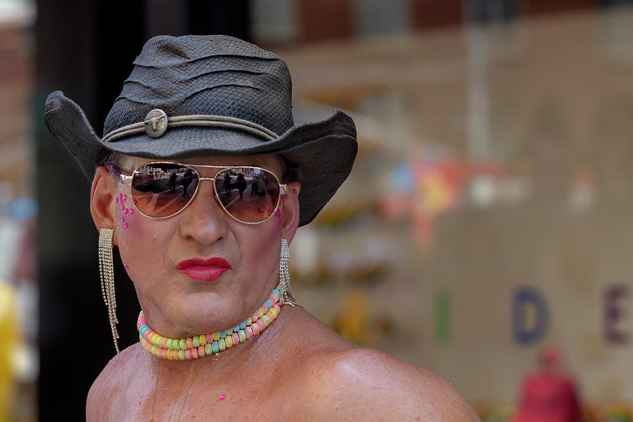 Gay Pride Parade NYC 6_24_2018 Man in Lipstick and Hat Photograph by Robert Ullmann