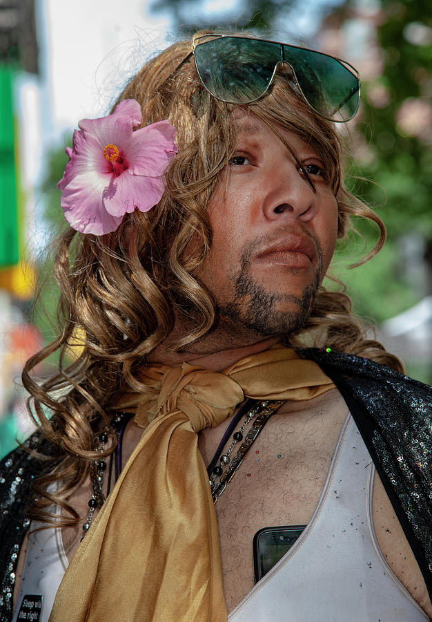 Gay Pride Parade NYC 6_24_2018 Man in Yellow Wig Photograph by Robert Ullmann