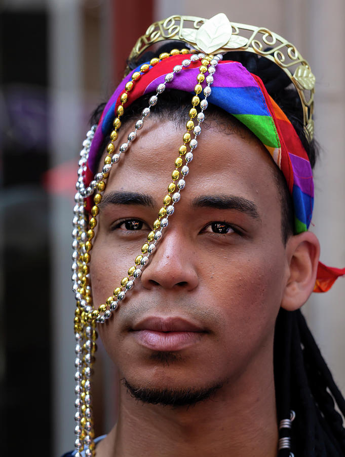 Gay Pride Parade NYC 6_24_2018 Man Wearing Beads on Head Photograph by Robert Ullmann