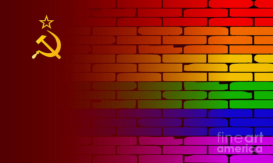 Brick Digital Art - Gay Rainbow Wall USSR Flag by Bigalbaloo Stock