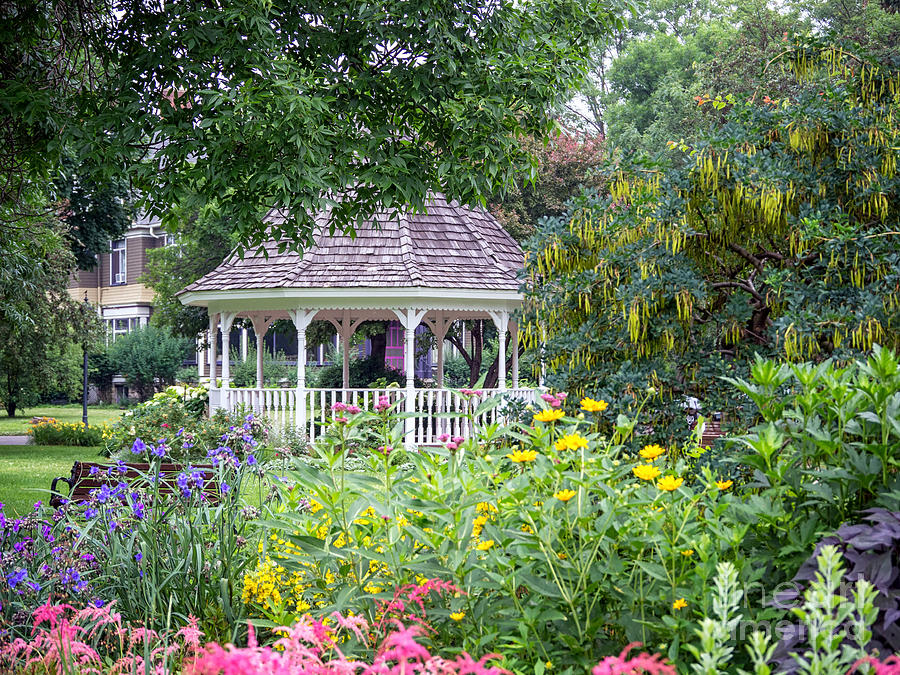Flower Photograph - Gazebo with Summer Blooms by Kari Yearous