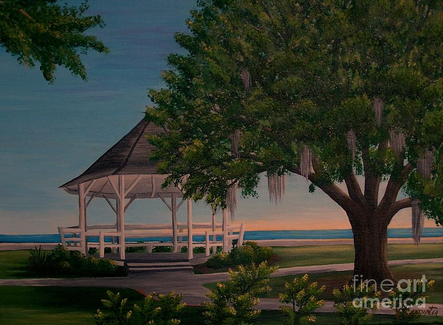 Gazeebo at the Lake Painting by Valerie Carpenter