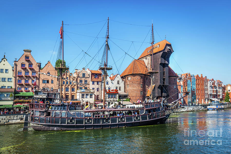 Gdansk old town and famous crane, Polish Zuraw. Motlawa river in Poland. Photograph by Michal Bednarek