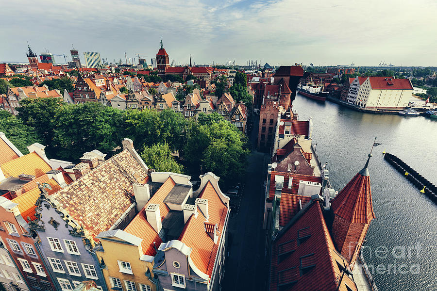 Gdansk Old Town and Motlawa seen from the top of tower. Photograph by Michal Bednarek