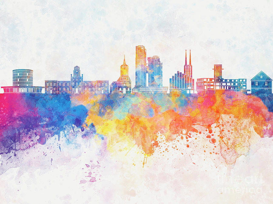 Gdynia skyline in watercolor background Painting by Pablo Romero