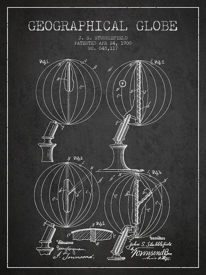 Vintage Digital Art - Geaographical Globe Patent from 1900 - Charcoal by Aged Pixel
