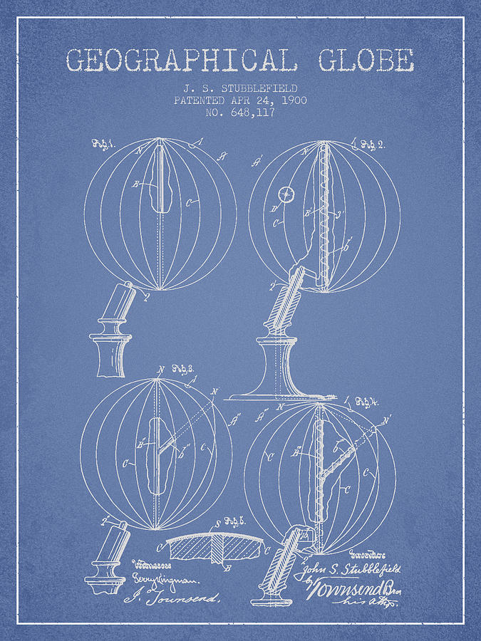 Vintage Digital Art - Geaographical Globe Patent from 1900 - Light Blue by Aged Pixel