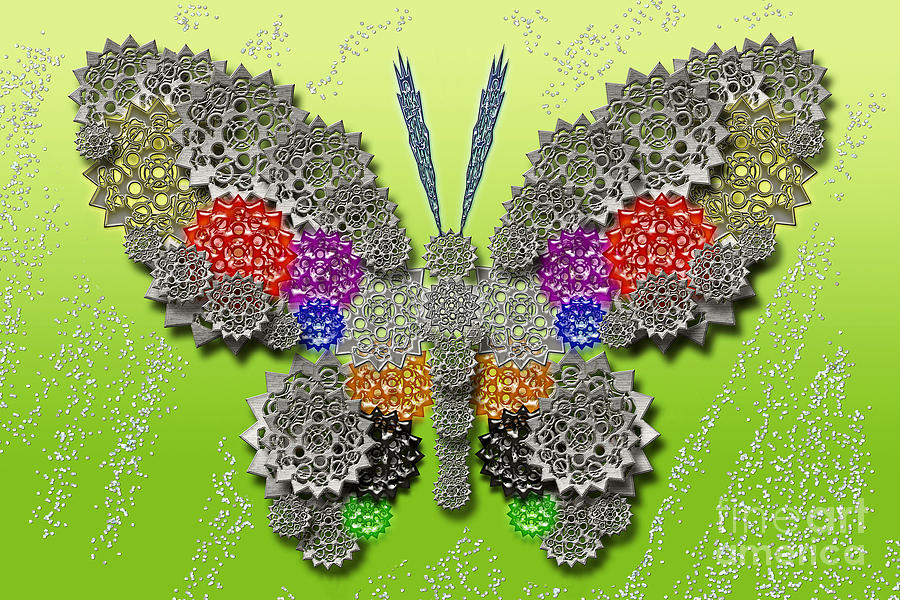 Gear Butterfly colorful Digital Art by Afrodita Ellerman