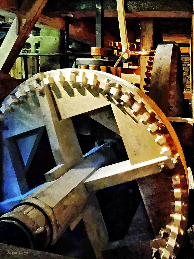 Vintage Photograph - Gears in Grist Mill by Susan Savad