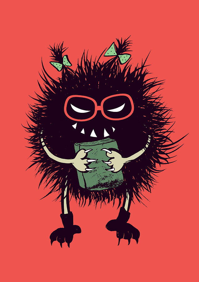 Cool Digital Art - Geek Evil Bug Character Loves Reading by Boriana Giormova