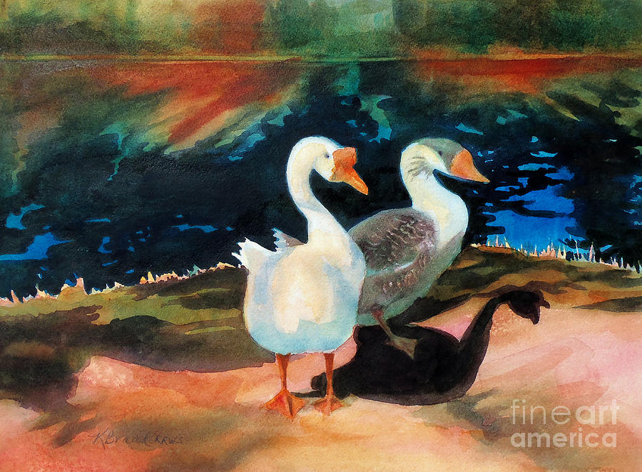 Geese at Riverside Painting by Kathy Braud