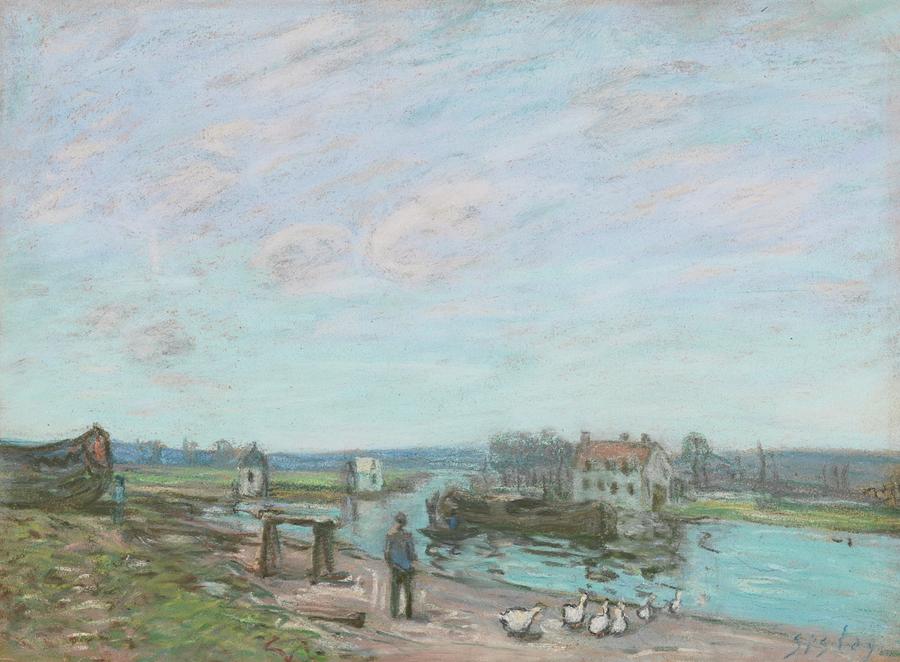 Man Painting - GEESE At Saint Mamme by Alfred Sisley