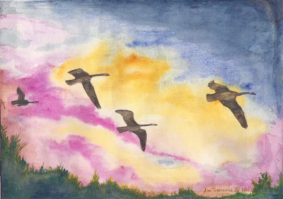 Geese at Sunset Painting by Jim Townsend - Fine Art America