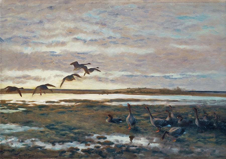 Geese In The Field Painting By Bruno Liljefors 