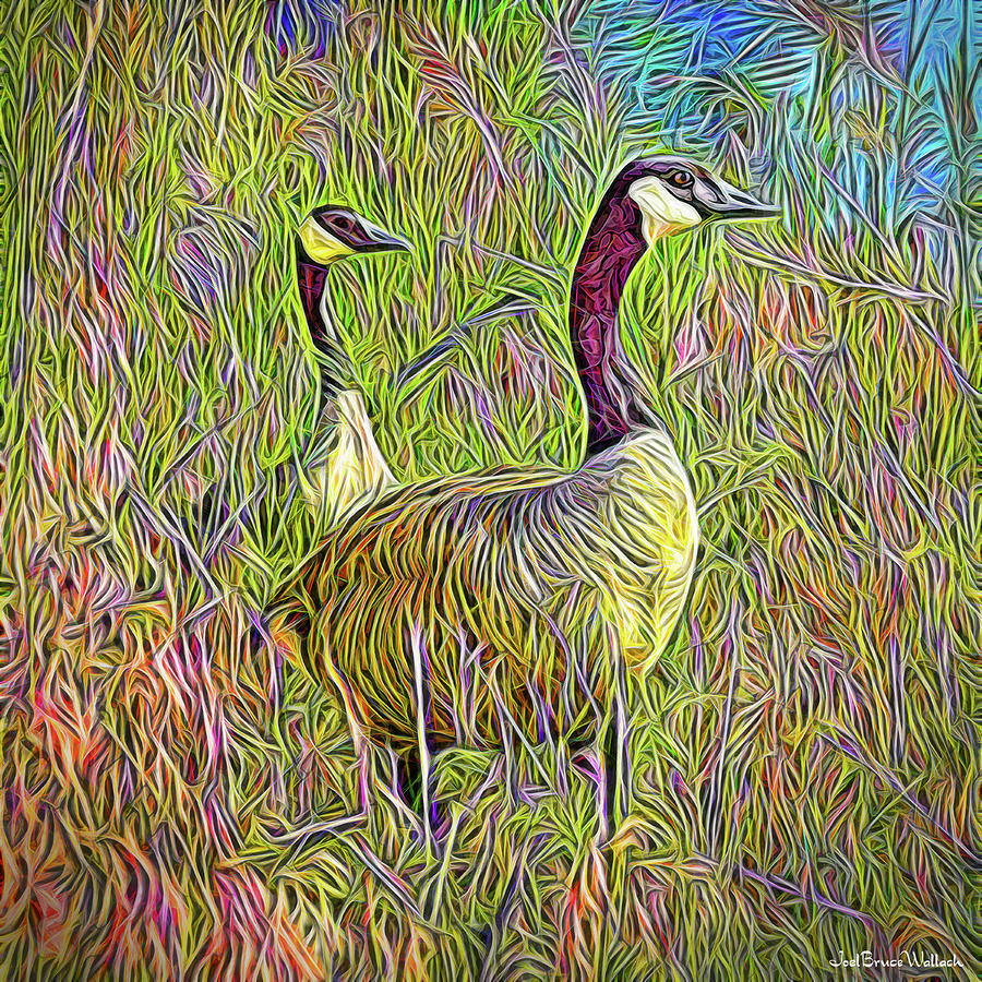 Geese Of The Blue Pond Digital Art by Joel Bruce Wallach