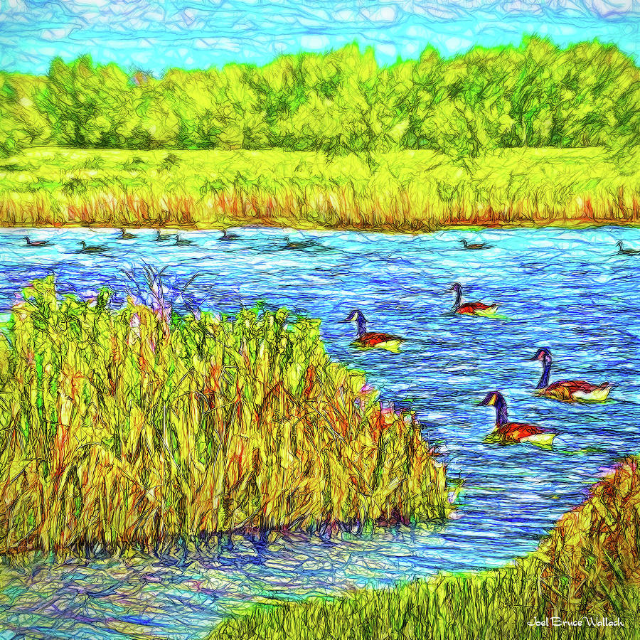 Geese Of The Pond - Colorado Lake Digital Art by Joel Bruce Wallach