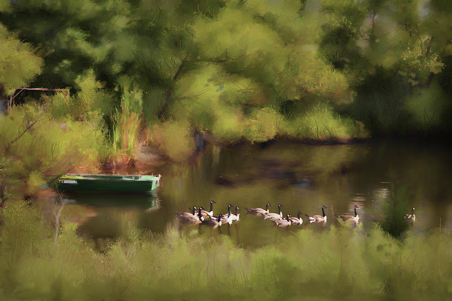 Geese On The Pond Digital Art by Randall Evans