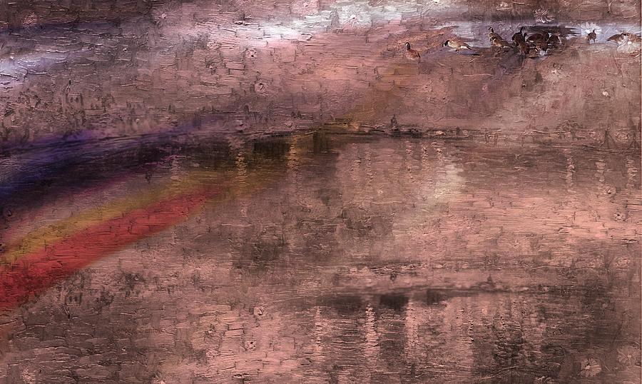 Abstract Digital Art - Geese on the Road by Lenore Senior