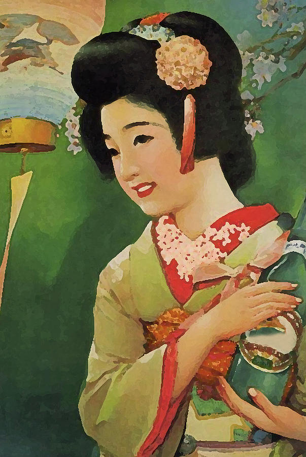 Geisha In Kimono Entertaining Guests In Japan Digital Art