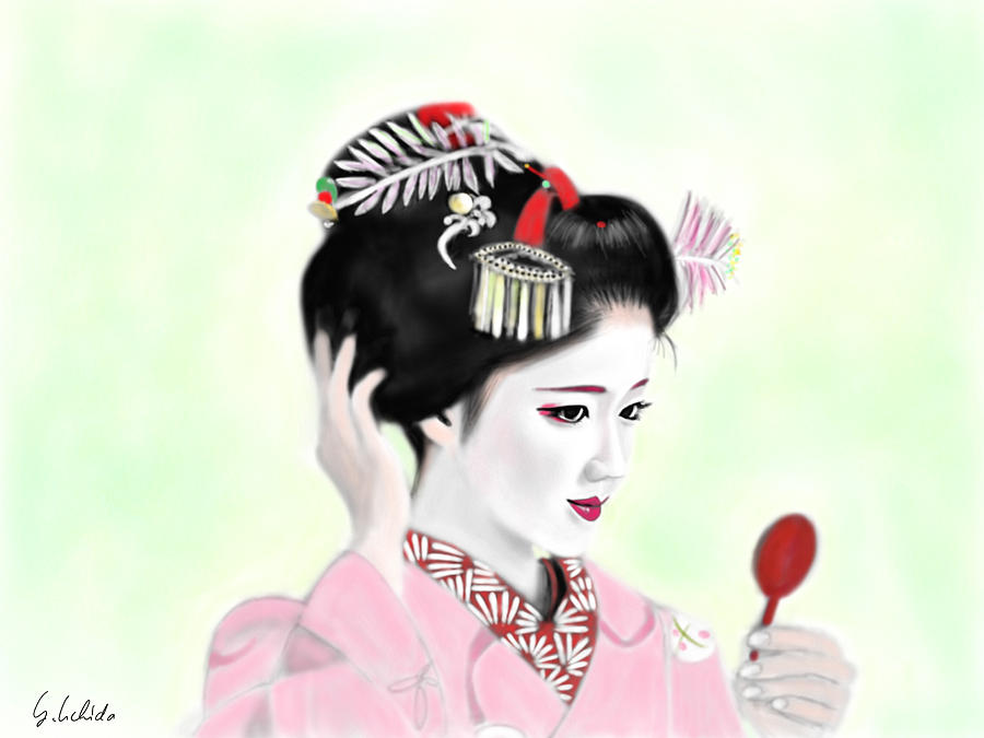 Ipad Painting - Geisha No.142 by Yoshiyuki Uchida Ipad Painting - Geisha No.142 by Yoshiyuki Uchida