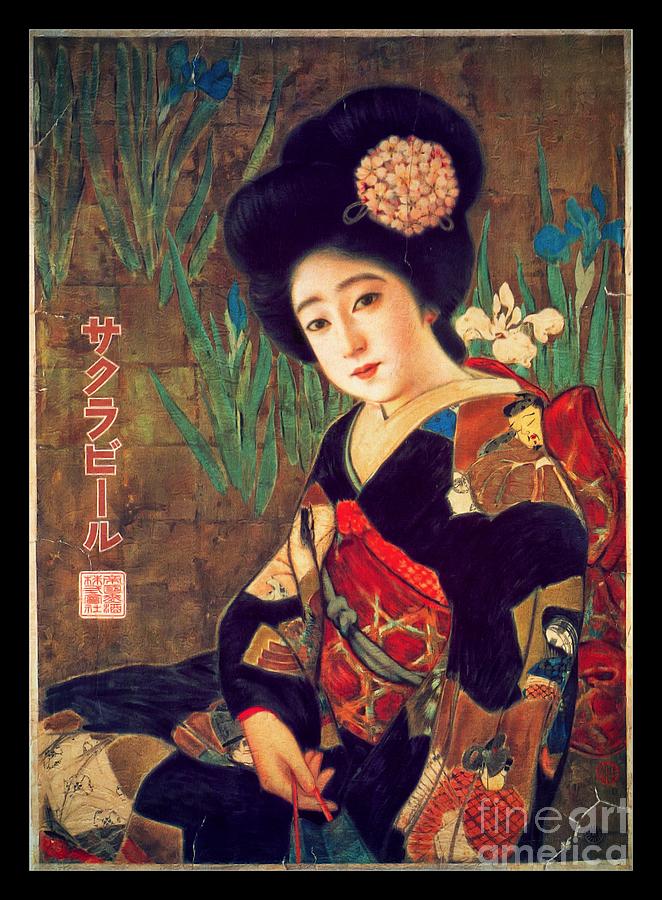Vintage Painting - Geisha Portrait - 1912 Japanese Beer Promotion Painting by Ian Gledhill