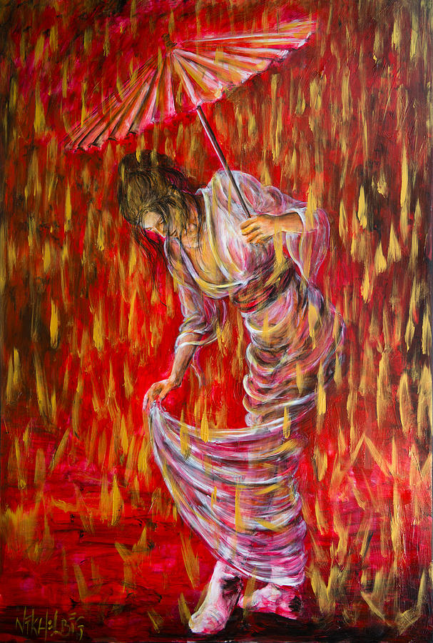 Geisha - Rain Dance 01 Painting by Nik Helbig