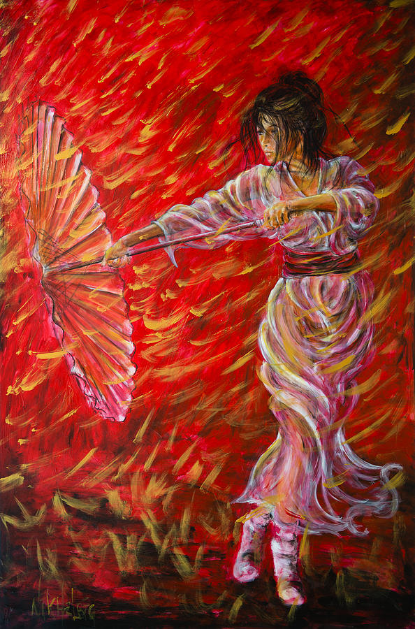 Geisha - Rain Dance 02 Painting by Nik Helbig
