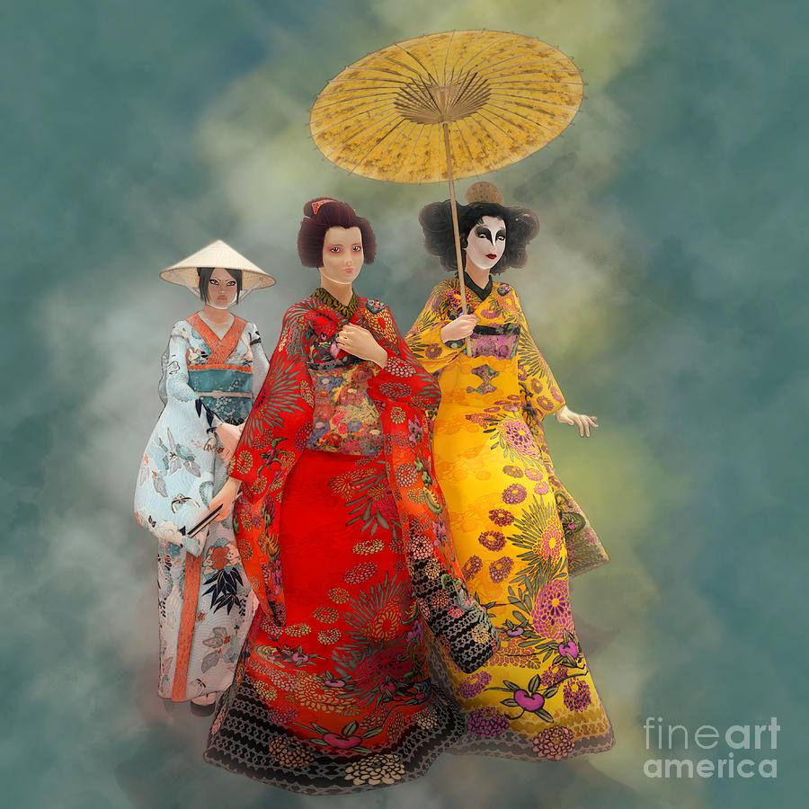Portrait Painting - Geisha Stroll by Two Hivelys